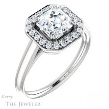 14k White Gold Asscher Cut Forever One Engagement Ring Setting #GTJ974-asscher-fo-w 4 14k White Gold Asscher Cut Forever One Engagement Ring Setting #GTJ974-asscher-fo-w