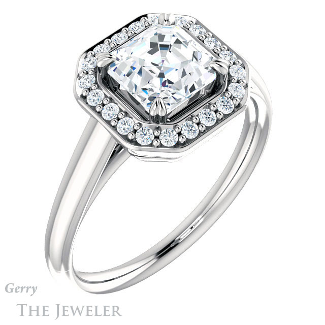14k White Gold Asscher Cut Forever One Engagement Ring Setting #GTJ974-asscher-fo-w 4 14k White Gold Asscher Cut Forever One Engagement Ring Setting #GTJ974-asscher-fo-w