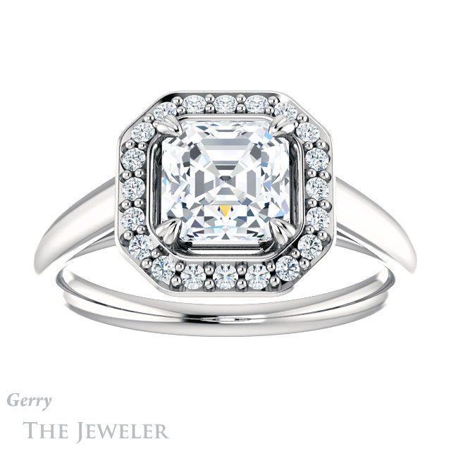 14k White Gold Asscher Cut Forever One Engagement Ring Setting #GTJ974-asscher-fo-w