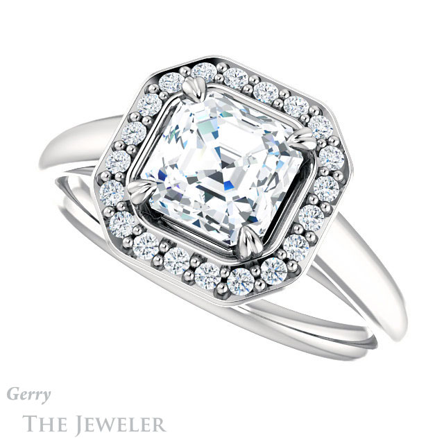 14k White Gold Asscher Cut Forever One Engagement Ring Setting #GTJ974-asscher-fo-w 5 14k White Gold Asscher Cut Forever One Engagement Ring Setting #GTJ974-asscher-fo-w