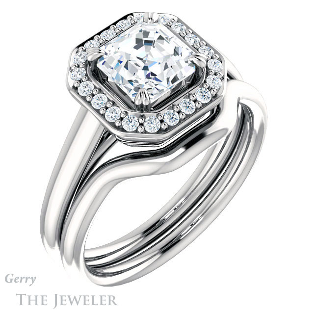 14k White Gold Asscher Cut Forever One Engagement Ring Setting #GTJ974-asscher-fo-w 6 14k White Gold Asscher Cut Forever One Engagement Ring Setting #GTJ974-asscher-fo-w