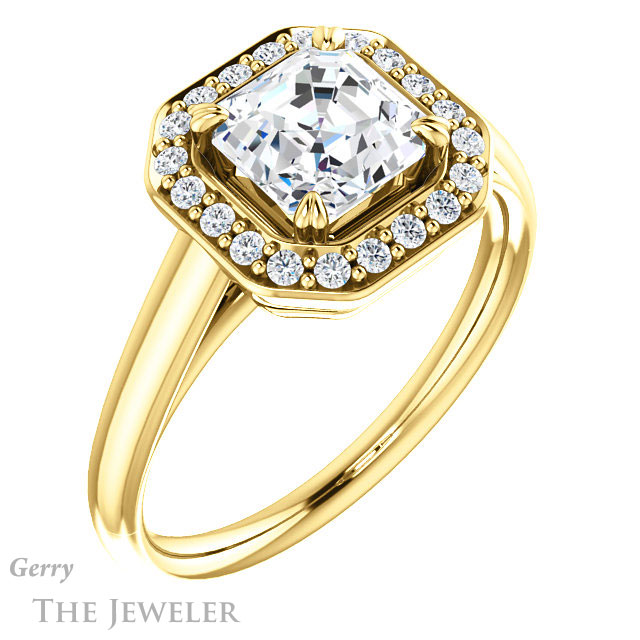 14k Yellow Gold Asscher Cut Forever One Engagement Ring Setting #GTJ974-asscher-fo-y