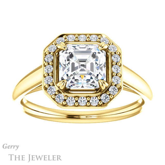 14k Yellow Gold Asscher Cut Forever One Engagement Ring Setting #GTJ974-asscher-fo-y
