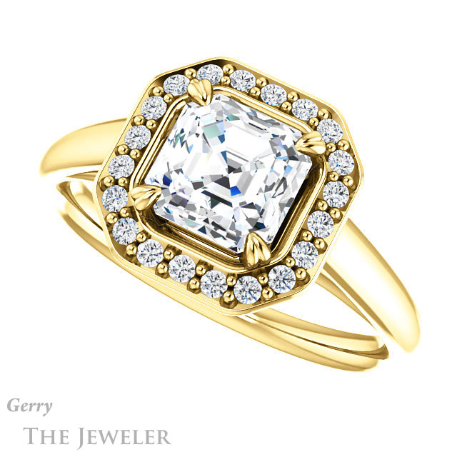 14k Yellow Gold Asscher Cut Forever One Engagement Ring Setting #GTJ974-asscher-fo-y