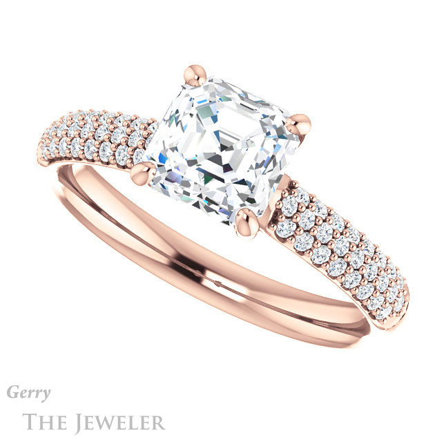 14k Rose Gold Asscher Cut Forever One Engagement Ring Setting #GTJ975-asscher-fo-r
