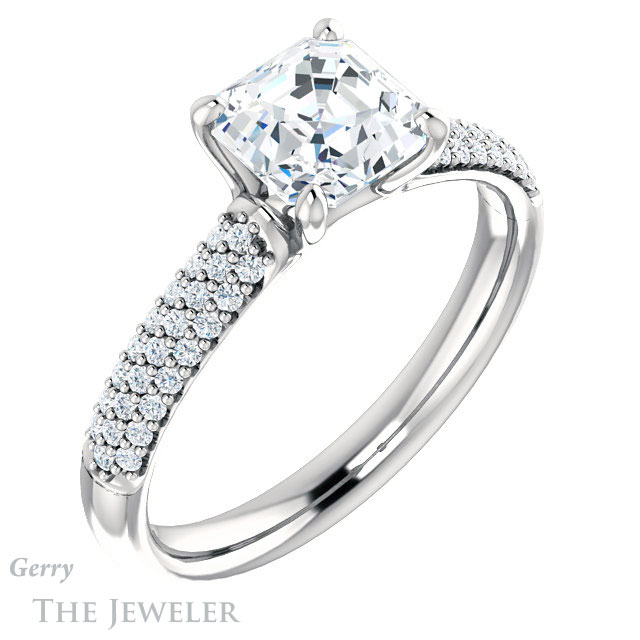 14k White Gold Asscher Cut Forever One Engagement Ring Setting #GTJ975-asscher-fo-w 4 14k White Gold Asscher Cut Forever One Engagement Ring Setting #GTJ975-asscher-fo-w