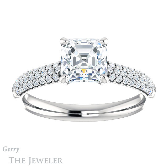 14k White Gold Asscher Cut Forever One Engagement Ring Setting #GTJ975-asscher-fo-w