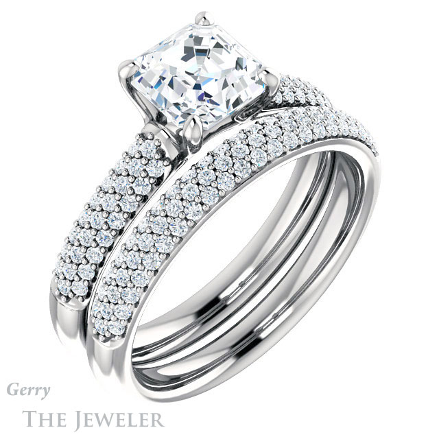 14k White Gold Asscher Cut Forever One Engagement Ring Setting #GTJ975-asscher-fo-w 6 14k White Gold Asscher Cut Forever One Engagement Ring Setting #GTJ975-asscher-fo-w