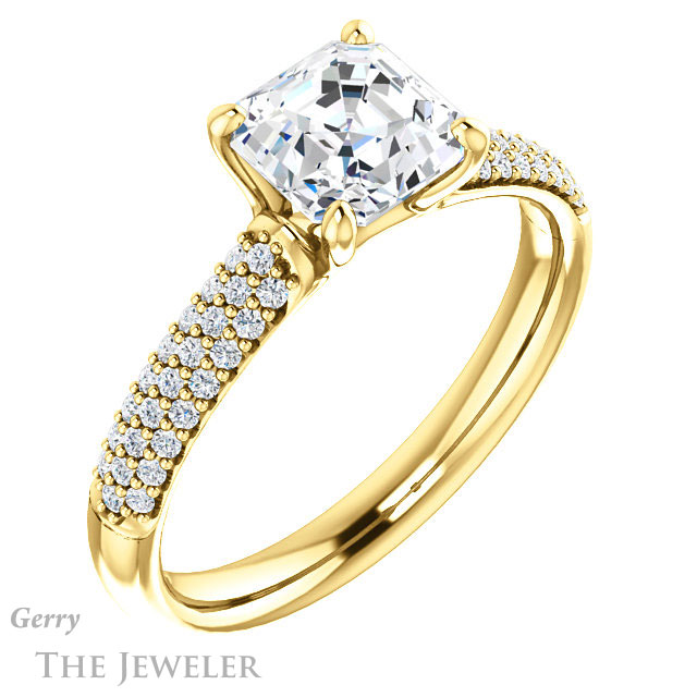 14k Yellow Gold Asscher Cut Forever One Engagement Ring Setting #GTJ975-asscher-fo-y 4 14k Yellow Gold Asscher Cut Forever One Engagement Ring Setting #GTJ975-asscher-fo-y