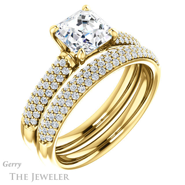 14k Yellow Gold Asscher Cut Forever One Engagement Ring Setting #GTJ975-asscher-fo-y 6 14k Yellow Gold Asscher Cut Forever One Engagement Ring Setting #GTJ975-asscher-fo-y