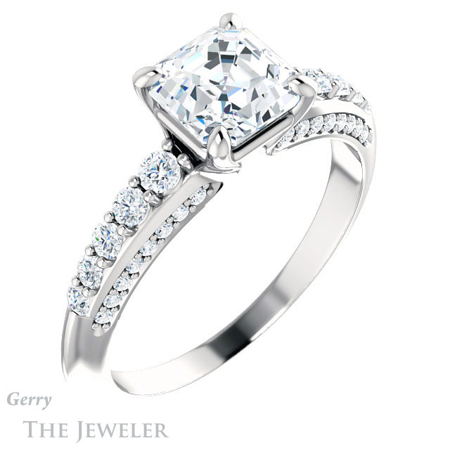 14k White Gold Asscher Cut Forever One Engagement Ring Setting #GTJ977-asscher-fo-w