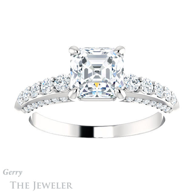 14k White Gold Asscher Cut Forever One Engagement Ring Setting #GTJ977-asscher-fo-w
