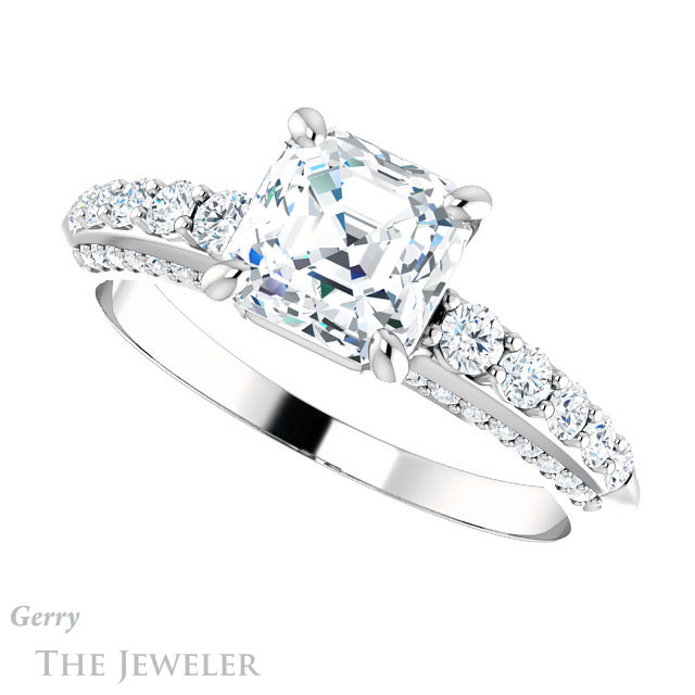 14k White Gold Asscher Cut Forever One Engagement Ring Setting #GTJ977-asscher-fo-w