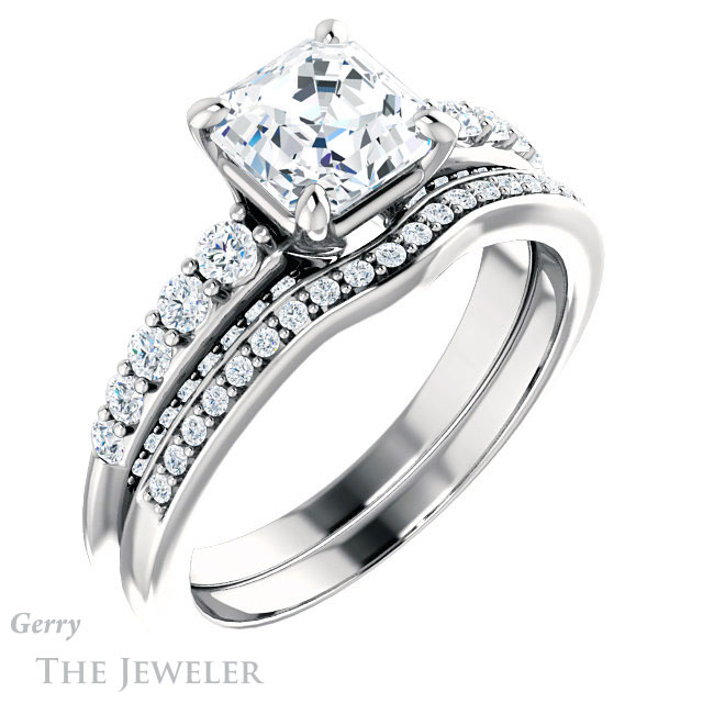 14k White Gold Asscher Cut Forever One Engagement Ring Setting #GTJ977-asscher-fo-w