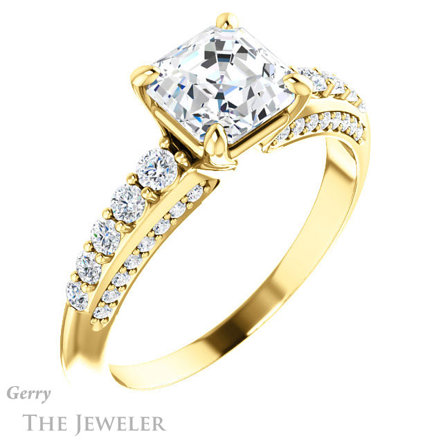 14k Yellow Gold Asscher Cut Forever One Engagement Ring Setting #GTJ977-asscher-fo-y
