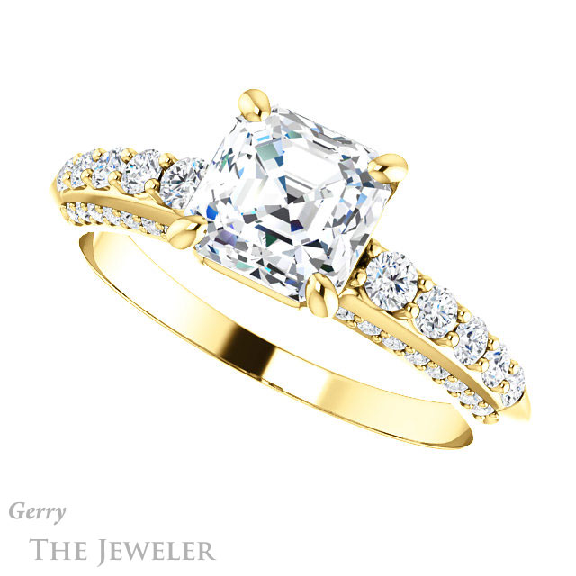 14k Yellow Gold Asscher Cut Forever One Engagement Ring Setting #GTJ977-asscher-fo-y