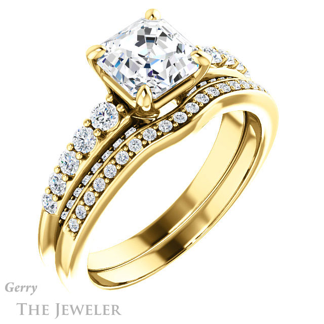 14k Yellow Gold Asscher Cut Forever One Engagement Ring Setting #GTJ977-asscher-fo-y