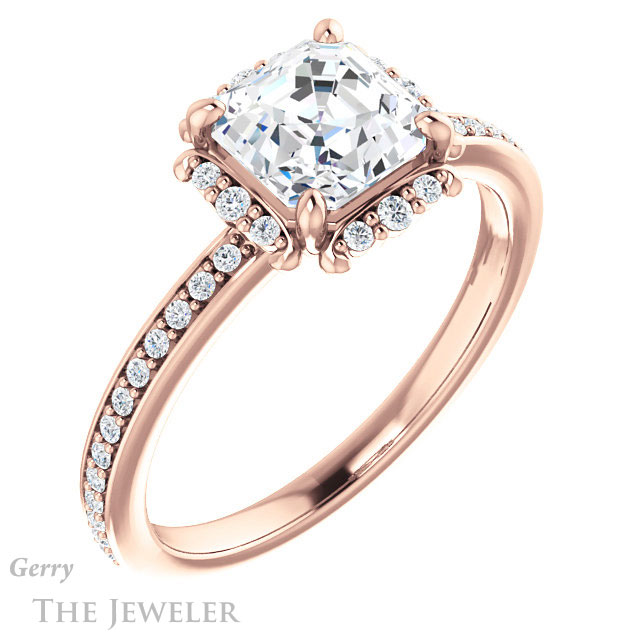 14k Rose Gold Asscher Cut Forever One Engagement Ring Setting #GTJ978-asscher-fo-r 4 14k Rose Gold Asscher Cut Forever One Engagement Ring Setting #GTJ978-asscher-fo-r