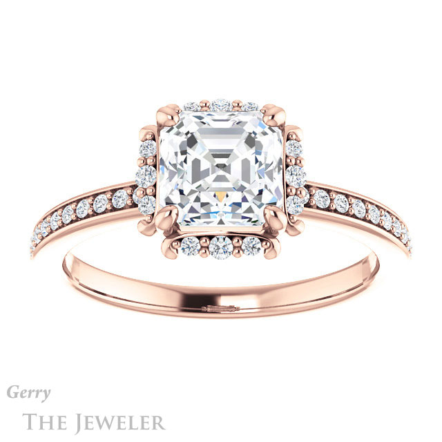14k Rose Gold Asscher Cut Forever One Engagement Ring Setting #GTJ978-asscher-fo-r