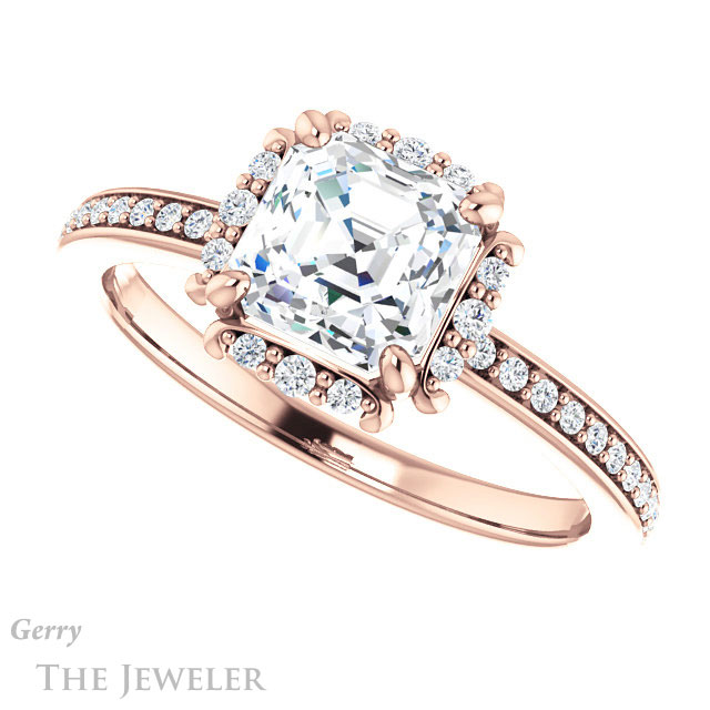 14k Rose Gold Asscher Cut Forever One Engagement Ring Setting #GTJ978-asscher-fo-r 5 14k Rose Gold Asscher Cut Forever One Engagement Ring Setting #GTJ978-asscher-fo-r