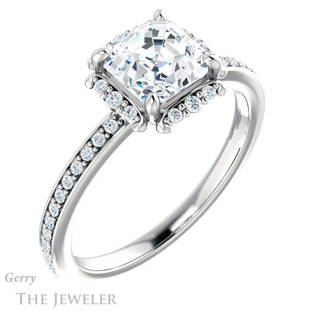 14k White Gold Asscher Cut Forever One Engagement Ring Setting #GTJ978-asscher-fo-w 4 14k White Gold Asscher Cut Forever One Engagement Ring Setting #GTJ978-asscher-fo-w