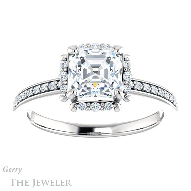 14k White Gold Asscher Cut Forever One Engagement Ring Setting #GTJ978-asscher-fo-w