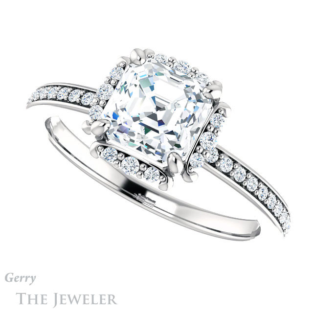 14k White Gold Asscher Cut Forever One Engagement Ring Setting #GTJ978-asscher-fo-w 5 14k White Gold Asscher Cut Forever One Engagement Ring Setting #GTJ978-asscher-fo-w