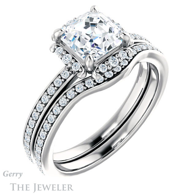 14k White Gold Asscher Cut Forever One Engagement Ring Setting #GTJ978-asscher-fo-w 6 14k White Gold Asscher Cut Forever One Engagement Ring Setting #GTJ978-asscher-fo-w