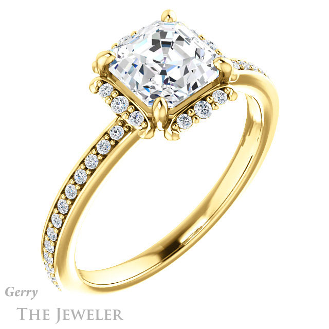 14k Yellow Gold Asscher Cut Forever One Engagement Ring Setting #GTJ978-asscher-fo-y 4 14k Yellow Gold Asscher Cut Forever One Engagement Ring Setting #GTJ978-asscher-fo-y