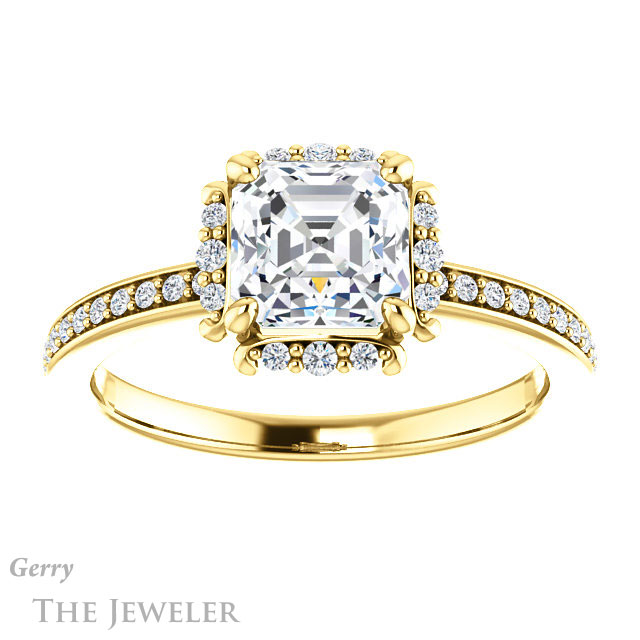 14k Yellow Gold Asscher Cut Forever One Engagement Ring Setting #GTJ978-asscher-fo-y