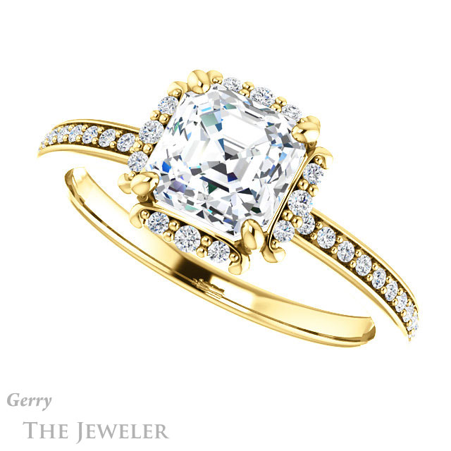 14k Yellow Gold Asscher Cut Forever One Engagement Ring Setting #GTJ978-asscher-fo-y 5 14k Yellow Gold Asscher Cut Forever One Engagement Ring Setting #GTJ978-asscher-fo-y