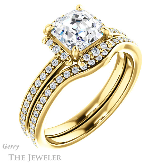 14k Yellow Gold Asscher Cut Forever One Engagement Ring Setting #GTJ978-asscher-fo-y 6 14k Yellow Gold Asscher Cut Forever One Engagement Ring Setting #GTJ978-asscher-fo-y