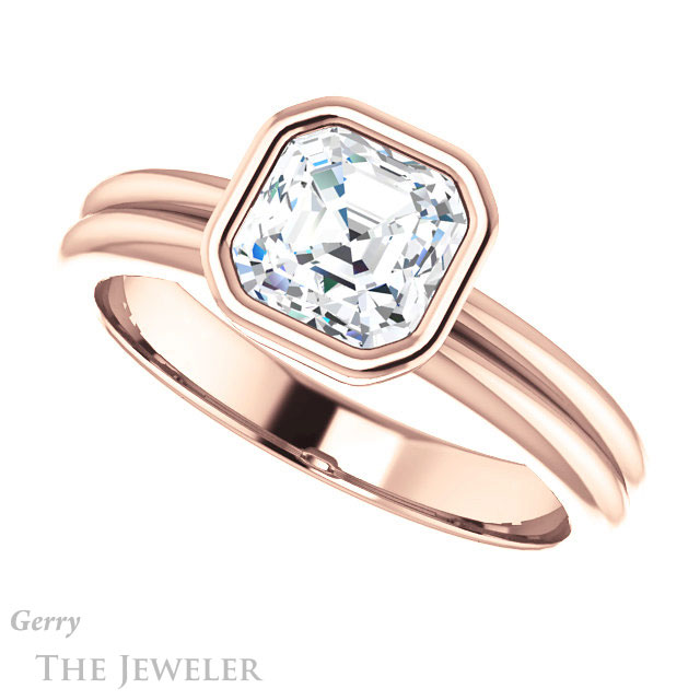 14k Rose Gold Asscher Cut Forever One Engagement Ring Setting #GTJ979-asscher-fo-r