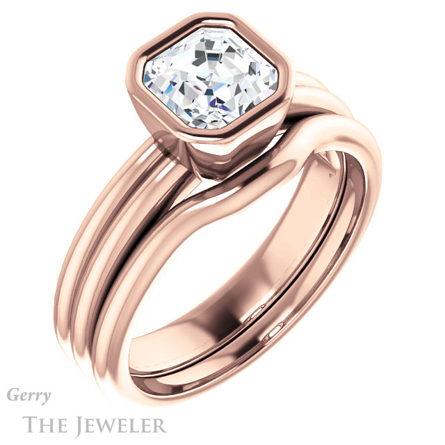 14k Rose Gold Asscher Cut Forever One Engagement Ring Setting #GTJ979-asscher-fo-r