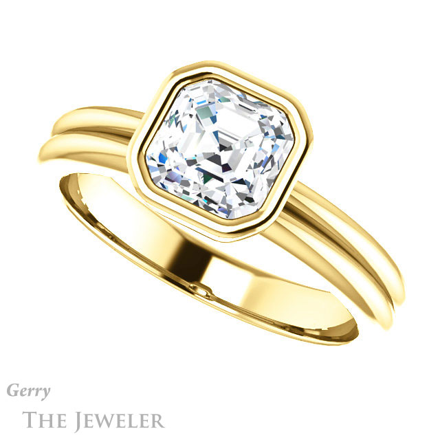 14k Yellow Gold Asscher Cut Forever One Engagement Ring Setting #GTJ979-asscher-fo-y 5 14k Yellow Gold Asscher Cut Forever One Engagement Ring Setting #GTJ979-asscher-fo-y