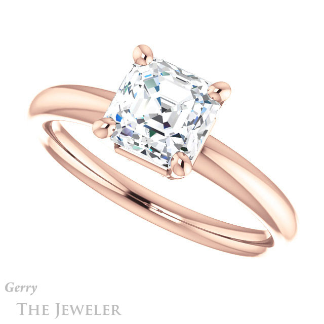 14k Rose Gold Asscher Cut Forever One Engagement Ring Setting #GTJ981-asscher-fo-r 5 14k Rose Gold Asscher Cut Forever One Engagement Ring Setting #GTJ981-asscher-fo-r