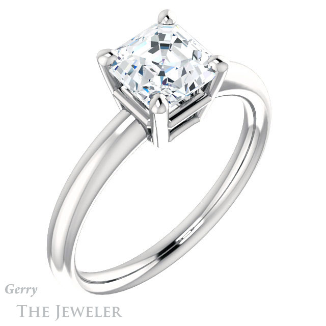 14k White Gold Asscher Cut Forever One Engagement Ring Setting #GTJ981-asscher-fo-w 4 14k White Gold Asscher Cut Forever One Engagement Ring Setting #GTJ981-asscher-fo-w