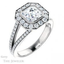 14k White Gold Asscher Cut Forever One Engagement Ring Setting #GTJ982-asscher-fo-w 4 14k White Gold Asscher Cut Forever One Engagement Ring Setting #GTJ982-asscher-fo-w