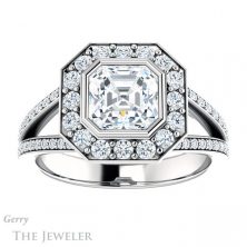 14k White Gold Asscher Cut Forever One Engagement Ring Setting #GTJ982-asscher-fo-w 1 14k White Gold Asscher Cut Forever One Engagement Ring Setting #GTJ982-asscher-fo-w