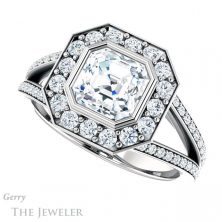 14k White Gold Asscher Cut Forever One Engagement Ring Setting #GTJ982-asscher-fo-w 5 14k White Gold Asscher Cut Forever One Engagement Ring Setting #GTJ982-asscher-fo-w
