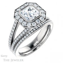14k White Gold Asscher Cut Forever One Engagement Ring Setting #GTJ982-asscher-fo-w 6 14k White Gold Asscher Cut Forever One Engagement Ring Setting #GTJ982-asscher-fo-w