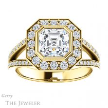 14k Yellow Gold Asscher Cut Forever One Engagement Ring Setting #GTJ982-asscher-fo-y 1 14k Yellow Gold Asscher Cut Forever One Engagement Ring Setting #GTJ982-asscher-fo-y