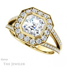 14k Yellow Gold Asscher Cut Forever One Engagement Ring Setting #GTJ982-asscher-fo-y 5 14k Yellow Gold Asscher Cut Forever One Engagement Ring Setting #GTJ982-asscher-fo-y
