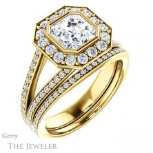 14k Yellow Gold Asscher Cut Forever One Engagement Ring Setting #GTJ982-asscher-fo-y 6 14k Yellow Gold Asscher Cut Forever One Engagement Ring Setting #GTJ982-asscher-fo-y