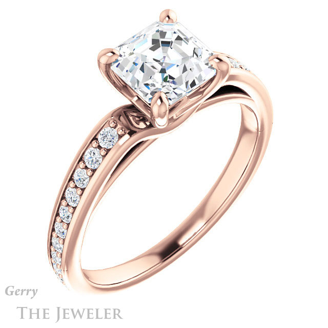 14k Rose Gold Asscher Cut Forever One Engagement Ring Setting #GTJ983-asscher-fo-r