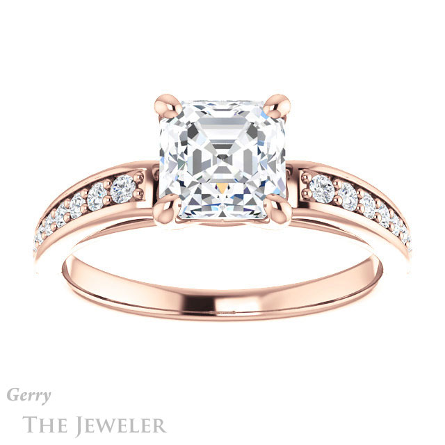 14k Rose Gold Asscher Cut Forever One Engagement Ring Setting #GTJ983-asscher-fo-r