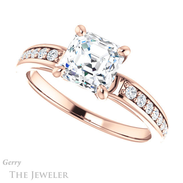 14k Rose Gold Asscher Cut Forever One Engagement Ring Setting #GTJ983-asscher-fo-r