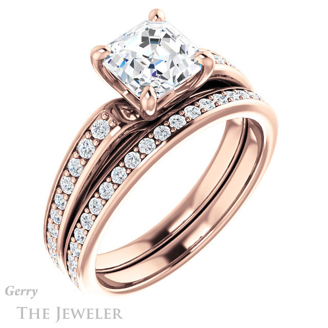 14k Rose Gold Asscher Cut Forever One Engagement Ring Setting #GTJ983-asscher-fo-r