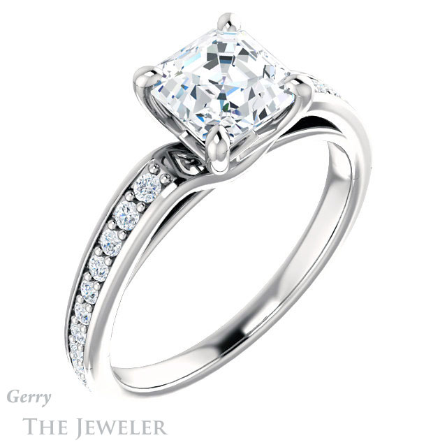 14k White Gold Asscher Cut Forever One Engagement Ring Setting #GTJ983-asscher-fo-w 4 14k White Gold Asscher Cut Forever One Engagement Ring Setting #GTJ983-asscher-fo-w