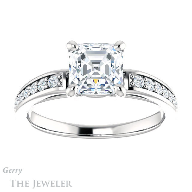 14k White Gold Asscher Cut Forever One Engagement Ring Setting #GTJ983-asscher-fo-w